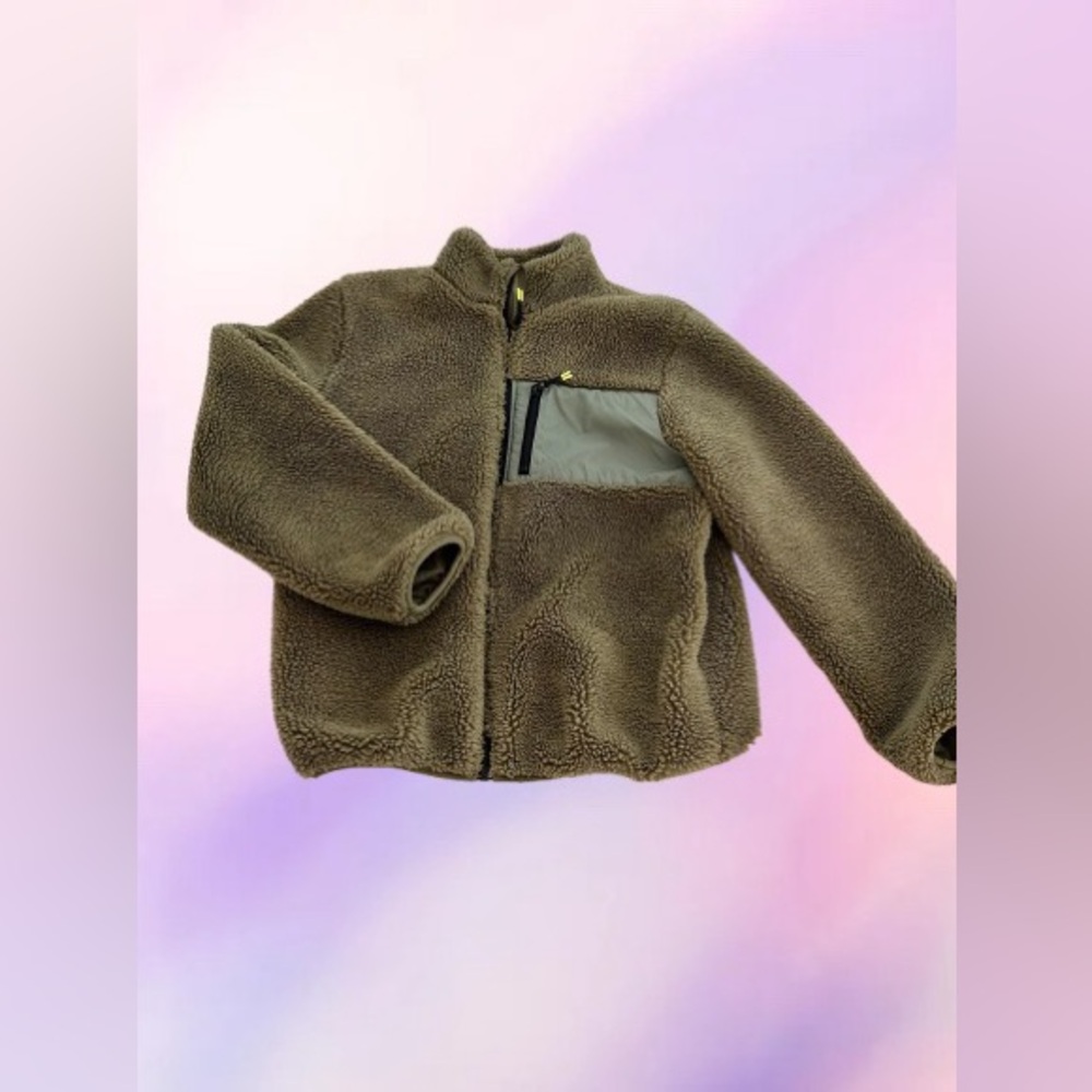 Boys H&M Sherpa Zip Up Sweater in Olive Green - US 16/18